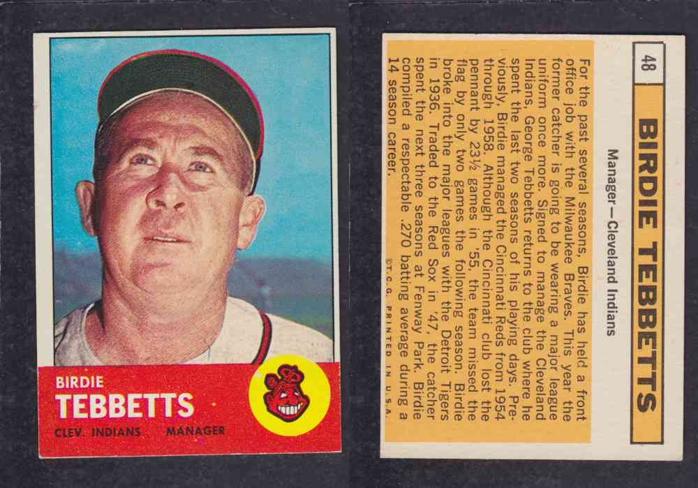 1963 TOPPS BASEBALL CARD #48 B. TEBBETTS photo 1963 TOPPS BASEBALL CARD #48 B. TEBBETTS photo