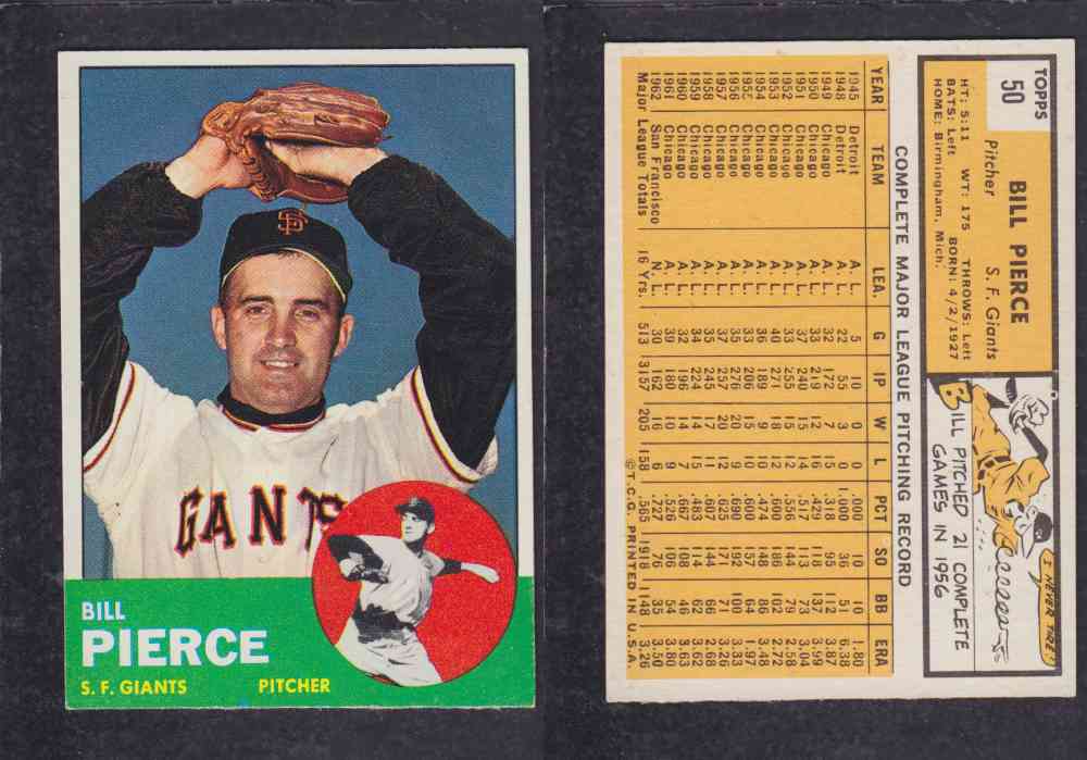 1963  TOPPS BASEBALL CARD  #50  B. PIERCE photo