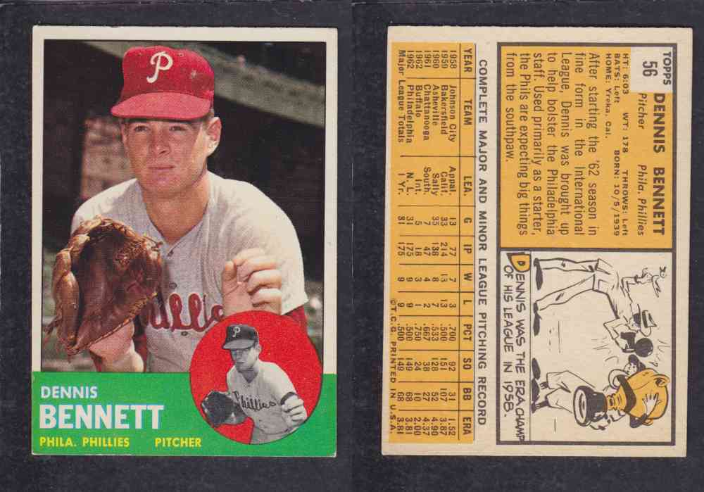 1963 TOPPS BASEBALL CARD #56 D. BENNETT photo 1963 TOPPS BASEBALL CARD #56 D. BENNETT photo