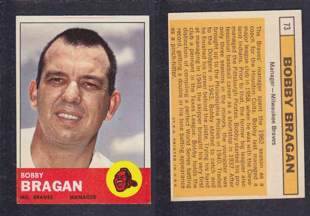 1963 TOPPS BASEBALL CARD #73 B. BRAGAN photo 1963 TOPPS BASEBALL CARD #73 B. BRAGAN photo