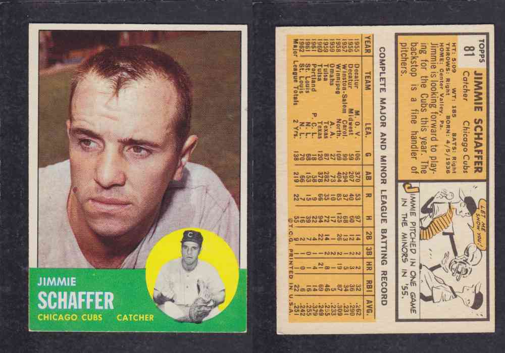 1963 TOPPS BASEBALL CARD #81 J. SCHAFFER photo 1963 TOPPS BASEBALL CARD #81 J. SCHAFFER photo
