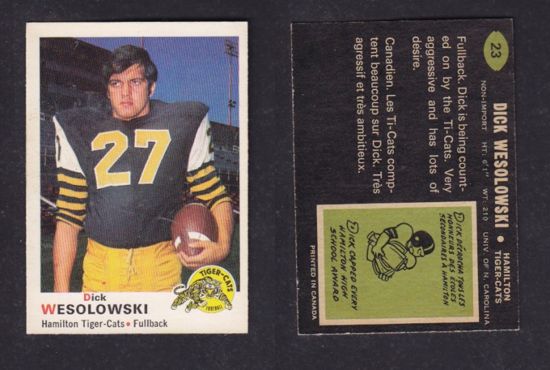 1970 CFL O-PEE-CHEE FOOTBALL CARD #23 D. WESOLOWSKI photo