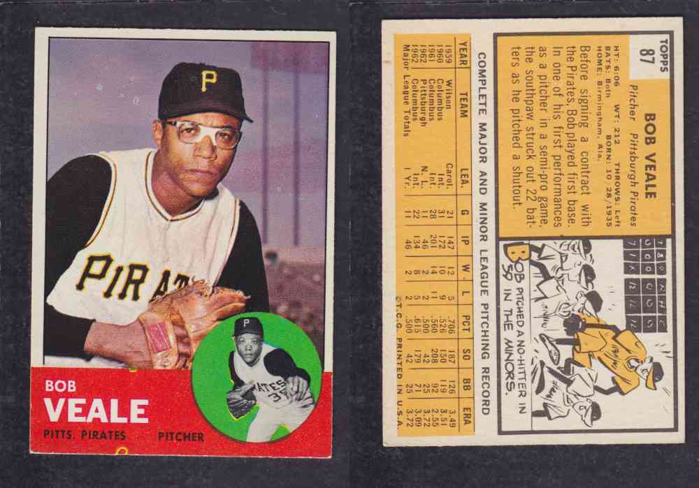 1963 TOPPS BASEBALL CARD #87 B. VEALE photo 1963 TOPPS BASEBALL CARD #87 B. VEALE photo