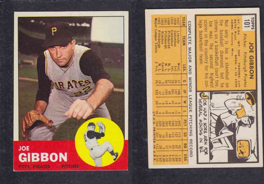 1963 TOPPS BASEBALL CARD #101 J. GIBBON photo 1963 TOPPS BASEBALL CARD #101 J. GIBBON photo