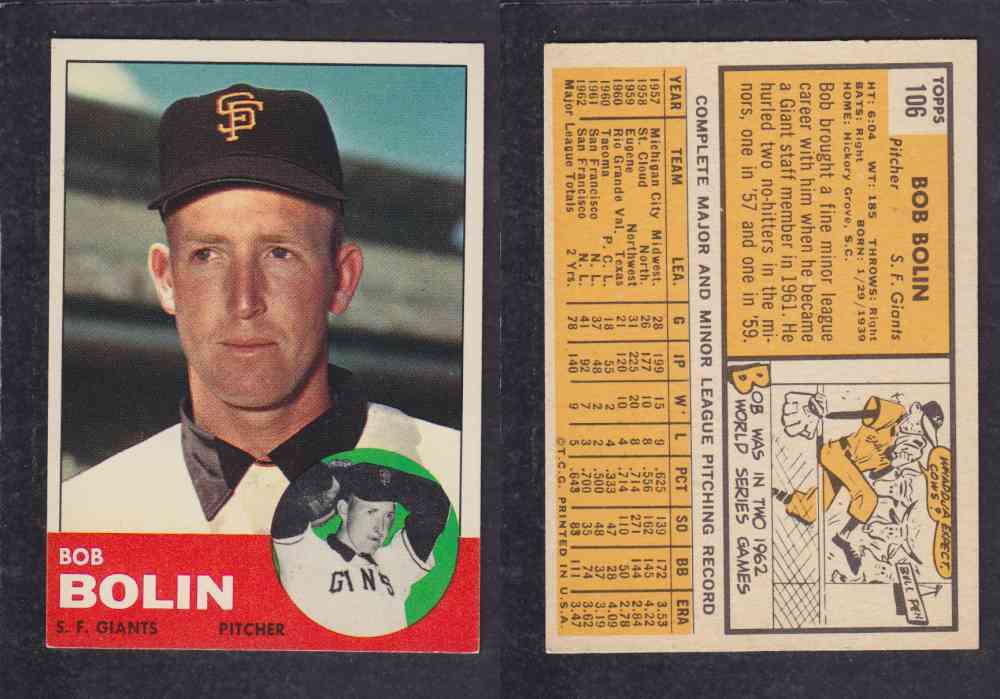 1963  TOPPS BASEBALL CARD  #106  B. BOLIN photo