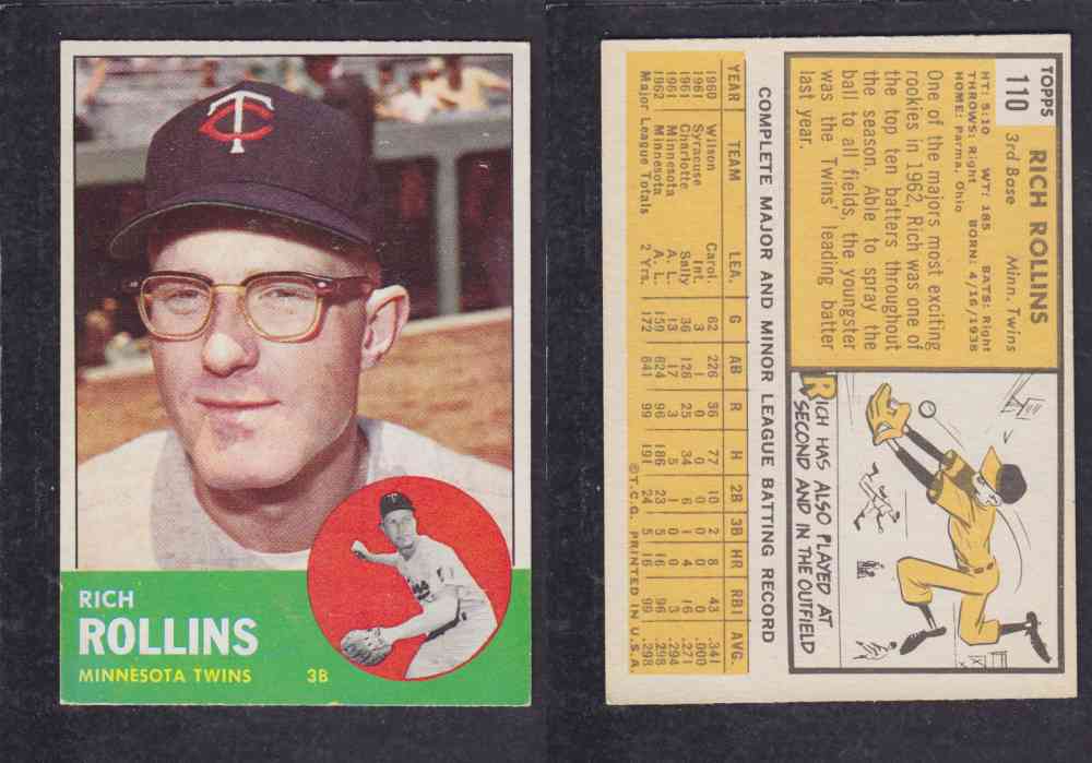 1963 TOPPS BASEBALL CARD #110 R. ROLLINS photo 1963 TOPPS BASEBALL CARD #110 R. ROLLINS photo