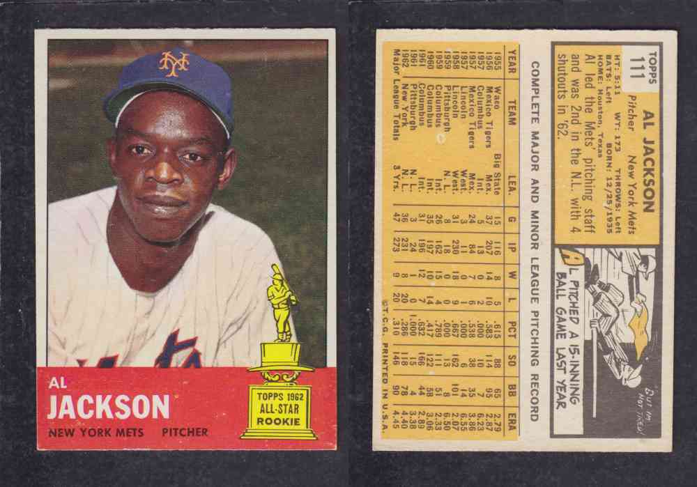 1963 TOPPS BASEBALL CARD #111 A. JACKSON photo 1963 TOPPS BASEBALL CARD #111 A. JACKSON photo