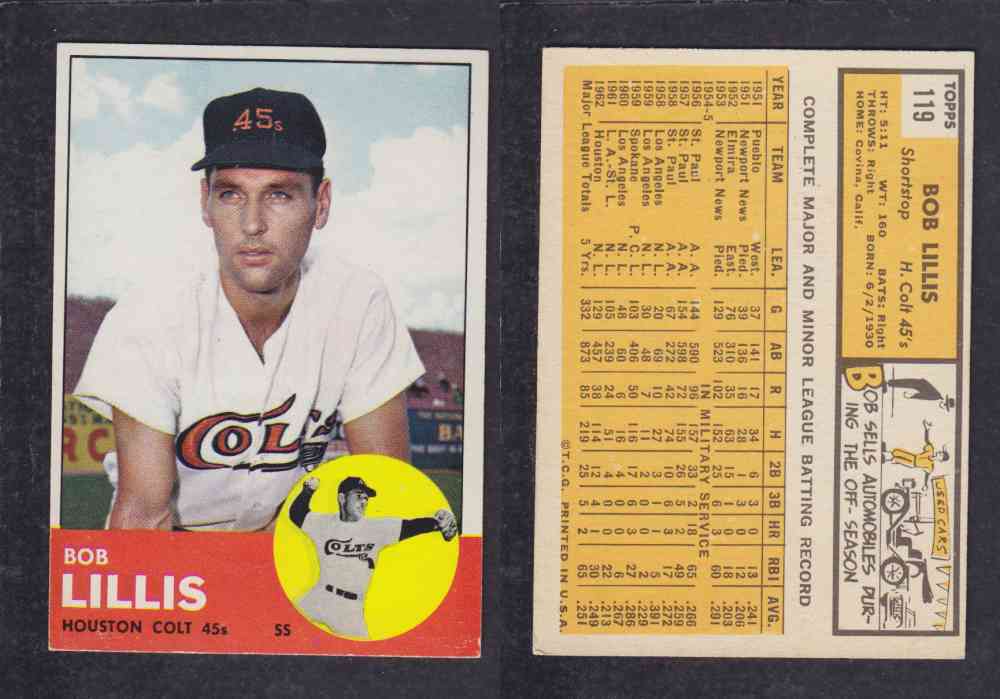 1963 TOPPS BASEBALL CARD #119 B. LILLIS photo 1963 TOPPS BASEBALL CARD #119 B. LILLIS photo