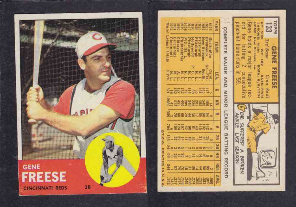 1963 TOPPS BASEBALL CARD #133 G. FREESE photo 1963 TOPPS BASEBALL CARD #133 G. FREESE photo