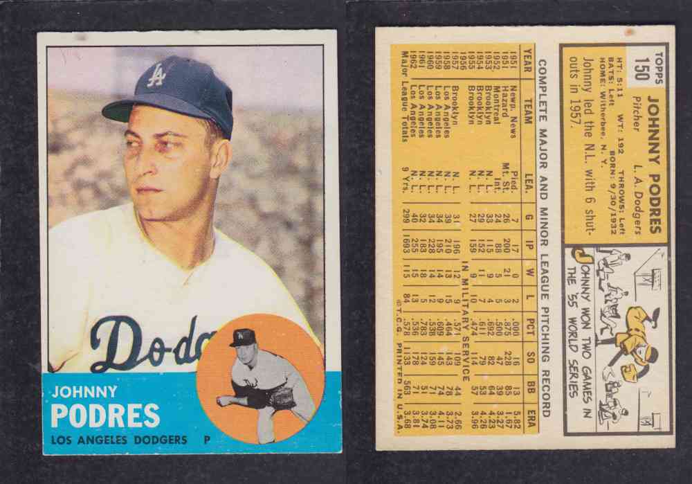 1963 TOPPS BASEBALL CARD #150 J. PODRES photo 1963 TOPPS BASEBALL CARD #150 J. PODRES photo
