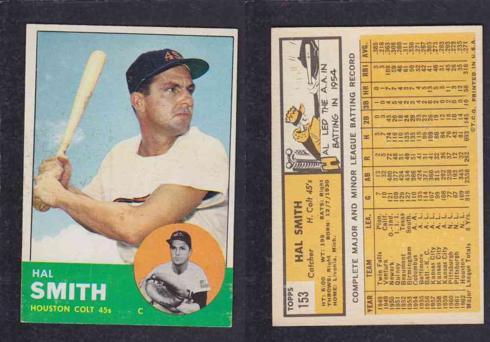 1963 TOPPS BASEBALL CARD #153 H. SMITH photo 1963 TOPPS BASEBALL CARD #153 H. SMITH photo