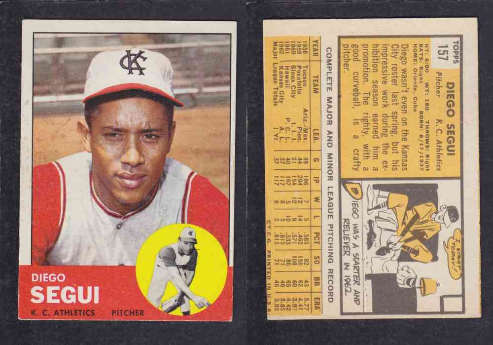 1963 TOPPS BASEBALL CARD #157 D. SEGUI photo 1963 TOPPS BASEBALL CARD #157 D. SEGUI photo