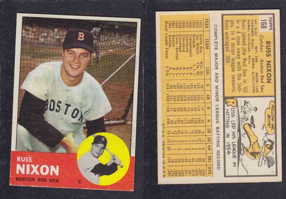 1963 TOPPS BASEBALL CARD #168 R. NIXON photo 1963 TOPPS BASEBALL CARD #168 R. NIXON photo