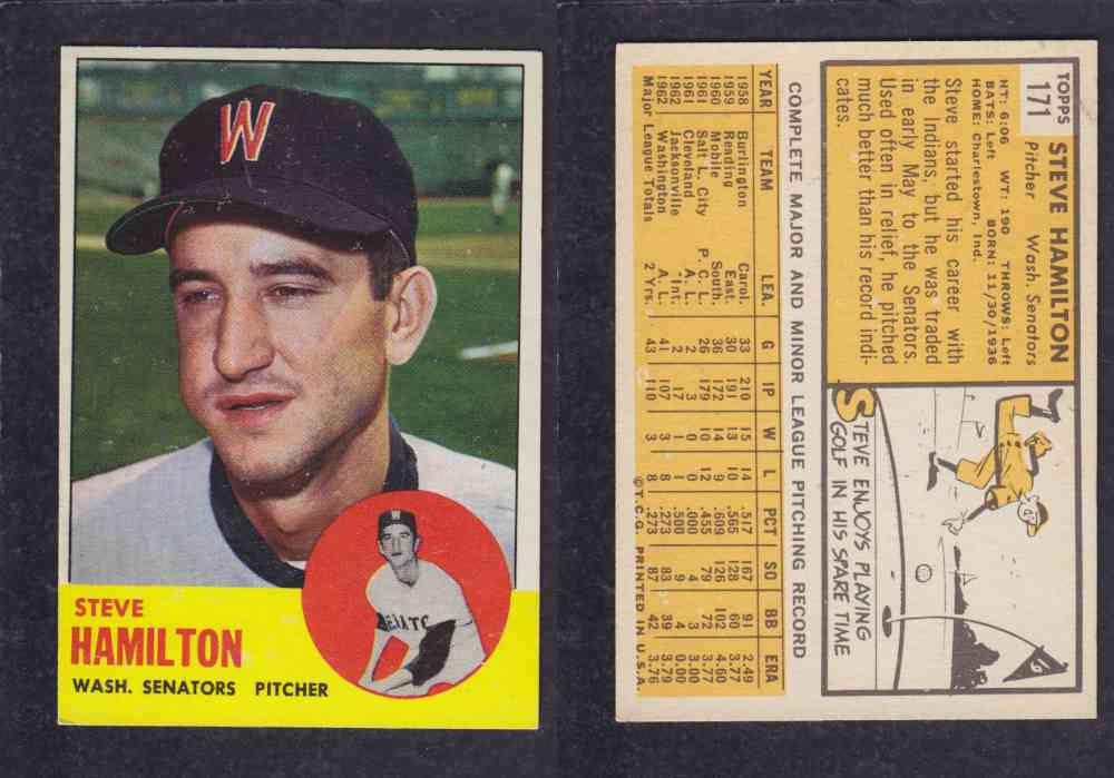 1963 TOPPS BASEBALL CARD #171 S. HAMILTON photo 1963 TOPPS BASEBALL CARD #171 S. HAMILTON photo