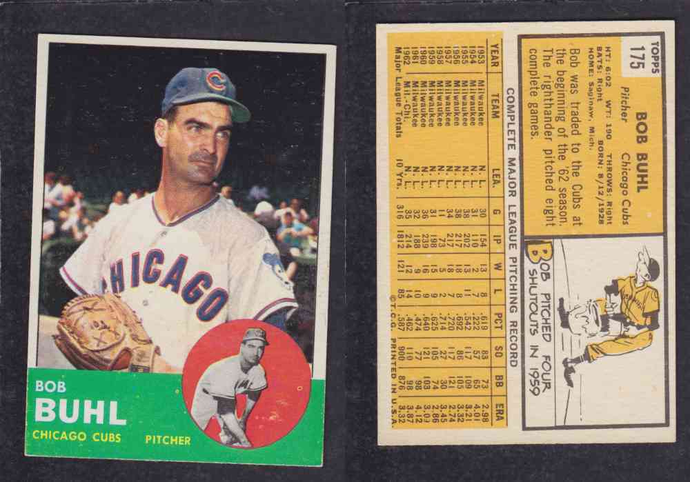 1963 TOPPS BASEBALL CARD #175 B. BUHL photo 1963 TOPPS BASEBALL CARD #175 B. BUHL photo