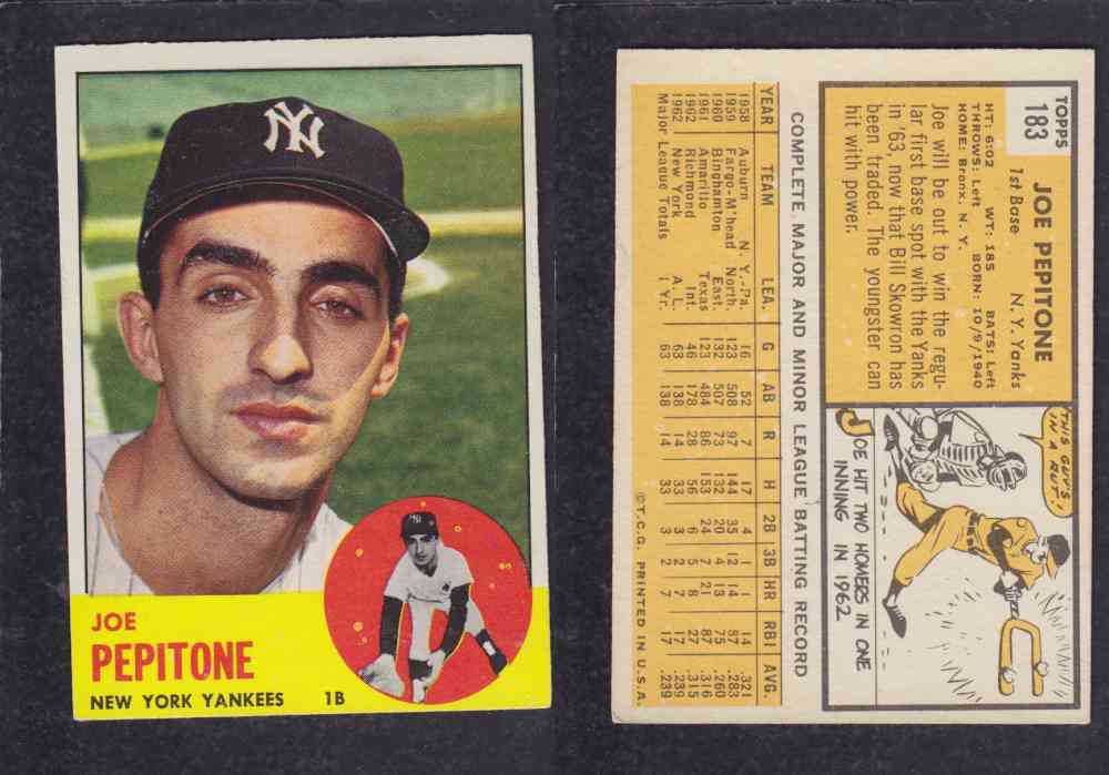 1963 TOPPS BASEBALL CARD #183 J. PEPITONE photo 1963 TOPPS BASEBALL CARD #183 J. PEPITONE photo