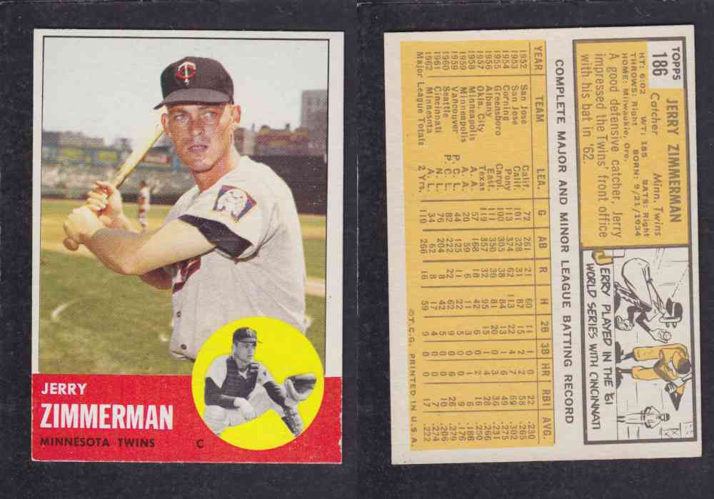 1963 TOPPS BASEBALL CARD #186 J. ZIMMERMAN photo 1963 TOPPS BASEBALL CARD #186 J. ZIMMERMAN photo