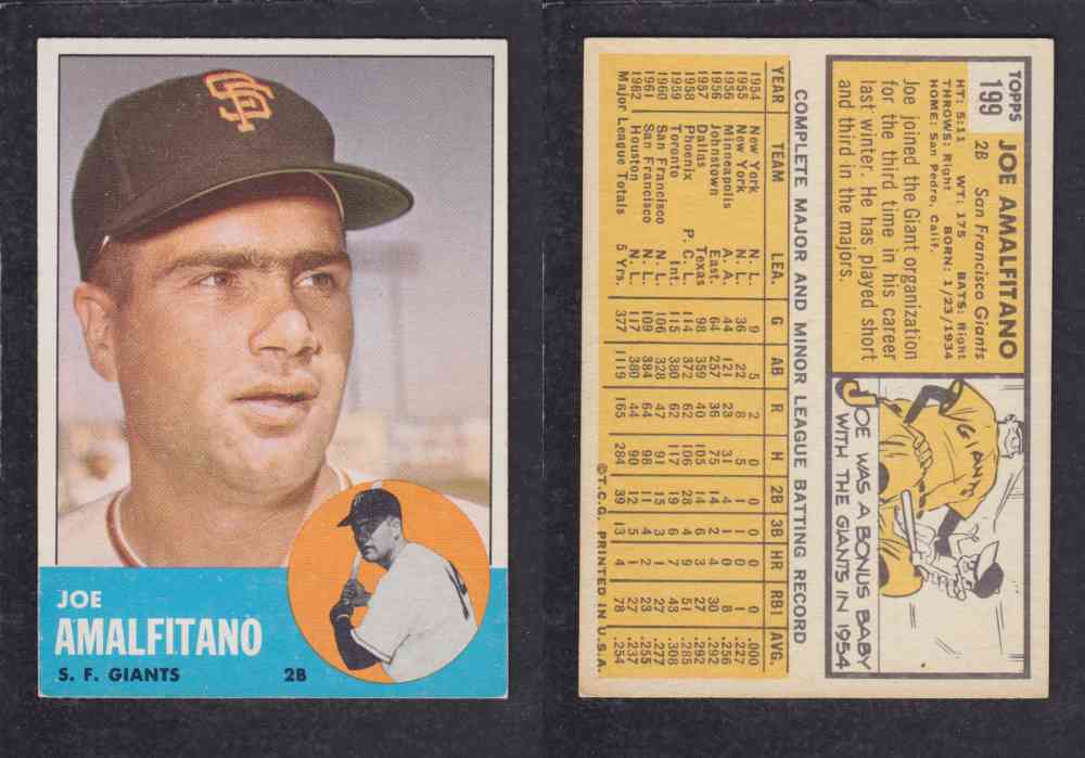 1963 TOPPS BASEBALL CARD #199 J. AMALFITANO photo 1963 TOPPS BASEBALL CARD #199 J. AMALFITANO photo