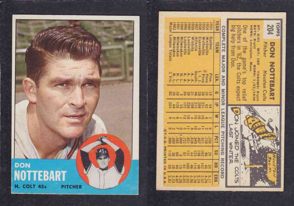 1963 TOPPS BASEBALL CARD #204 D. NOTTEBART photo 1963 TOPPS BASEBALL CARD #204 D. NOTTEBART photo