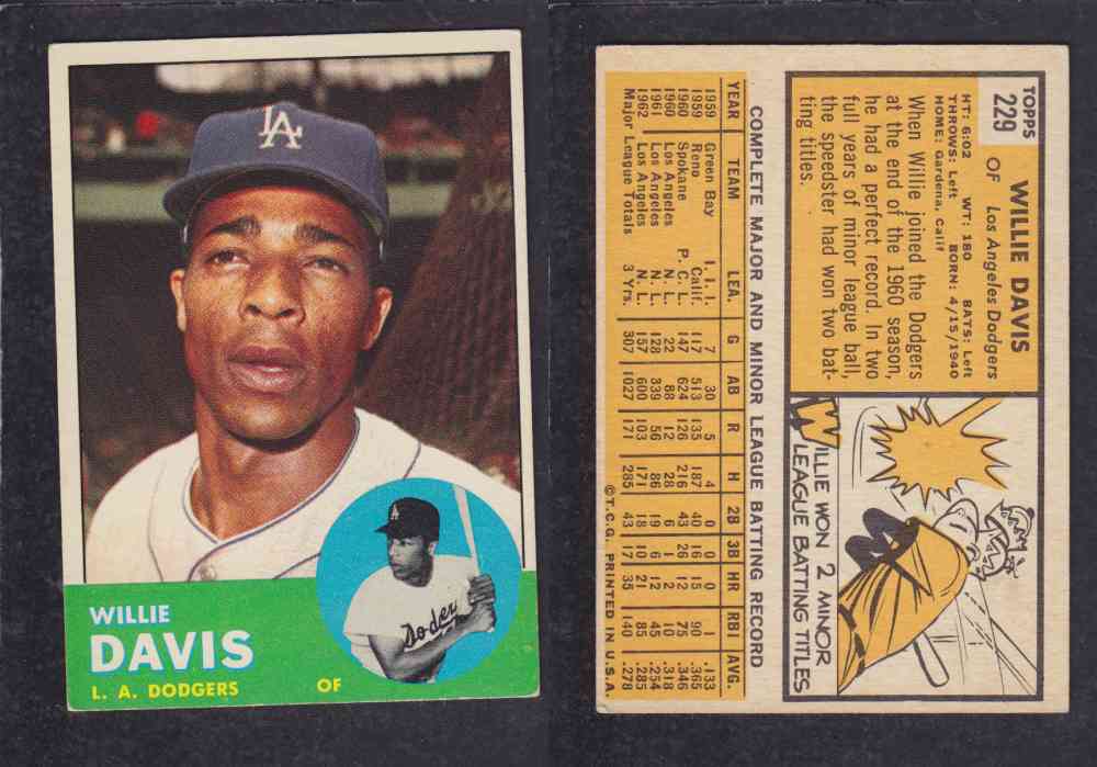 1963  TOPPS BASEBALL CARD  #229  W. DAVIS photo