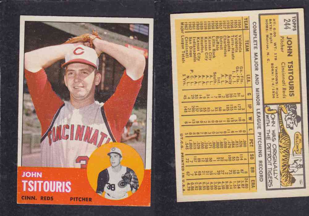 1963 TOPPS BASEBALL CARD #244 J. TSITOURIS photo 1963 TOPPS BASEBALL CARD #244 J. TSITOURIS photo