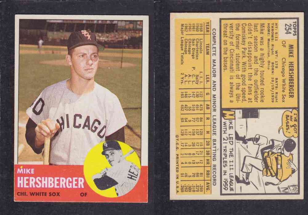 1963 TOPPS BASEBALL CARD #254 M. HERSHBERGER photo 1963 TOPPS BASEBALL CARD #254 M. HERSHBERGER photo