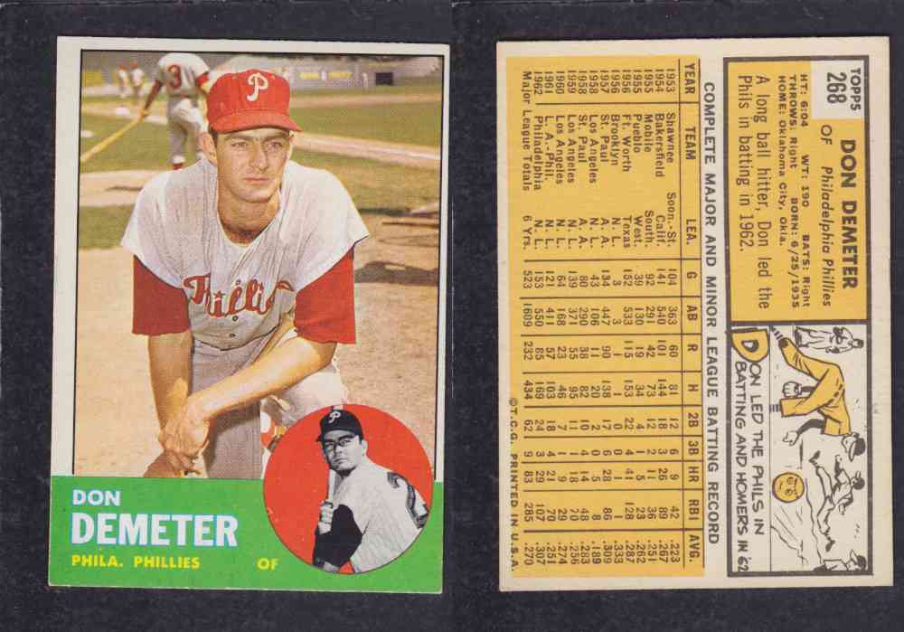 1963 TOPPS BASEBALL CARD #268 D. DEMETER photo 1963 TOPPS BASEBALL CARD #268 D. DEMETER photo