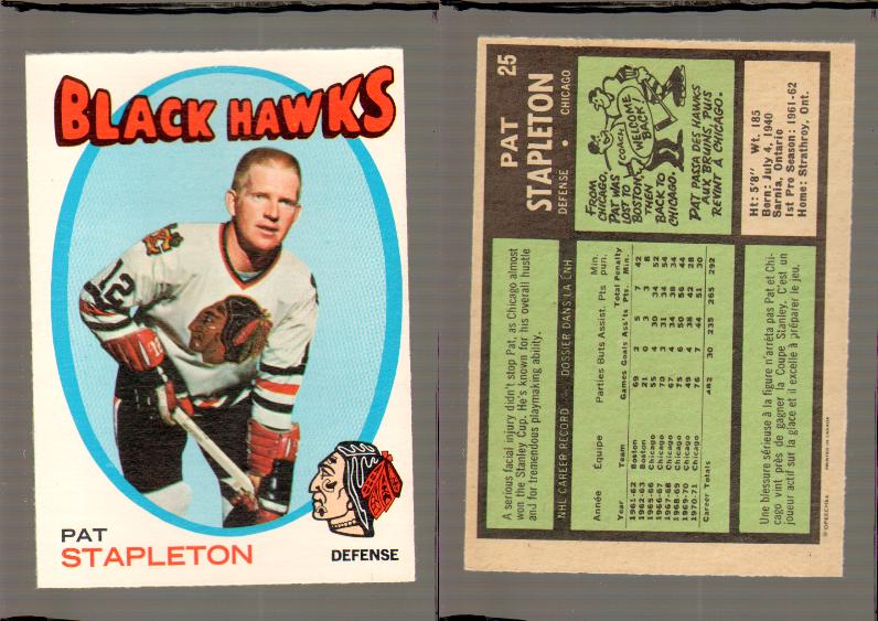 1971-72 O-PEE-CHEE HOCKEY CARD #25 P.STAPLETON photo 1971-72 O-PEE-CHEE HOCKEY CARD #25 P.STAPLETON photo