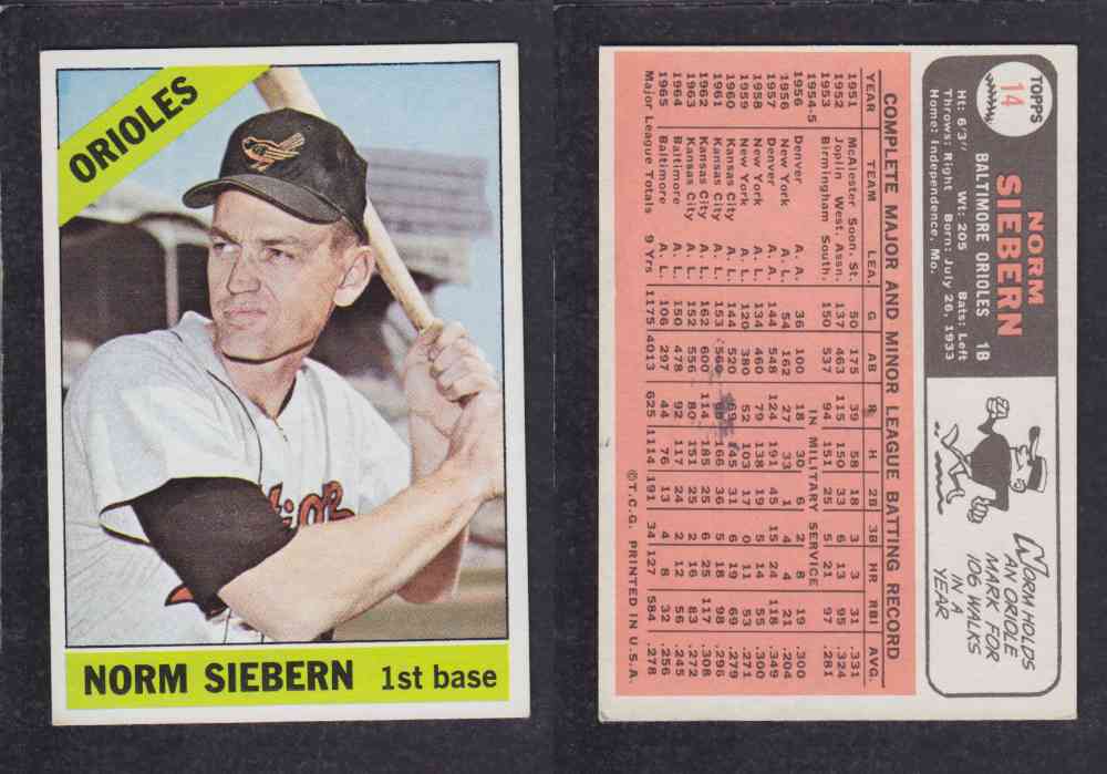 1966  TOPPS BASEBALL CARD  #14  N. SIEBERN photo