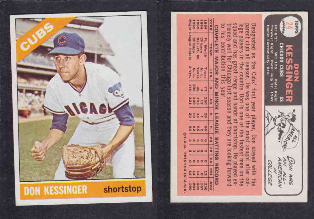 1966 TOPPS BASEBALL CARD #24 D. KESSINGER photo 1966 TOPPS BASEBALL CARD #24 D. KESSINGER photo