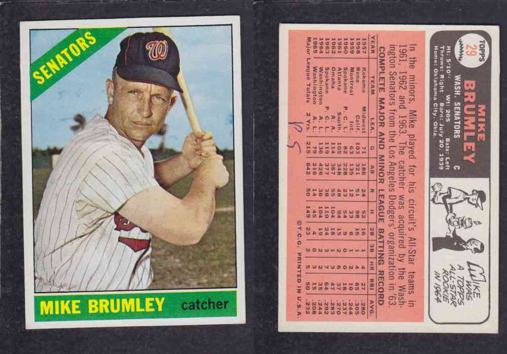 1966 TOPPS BASEBALL CARD #29 M. BRUMLEY photo 1966 TOPPS BASEBALL CARD #29 M. BRUMLEY photo