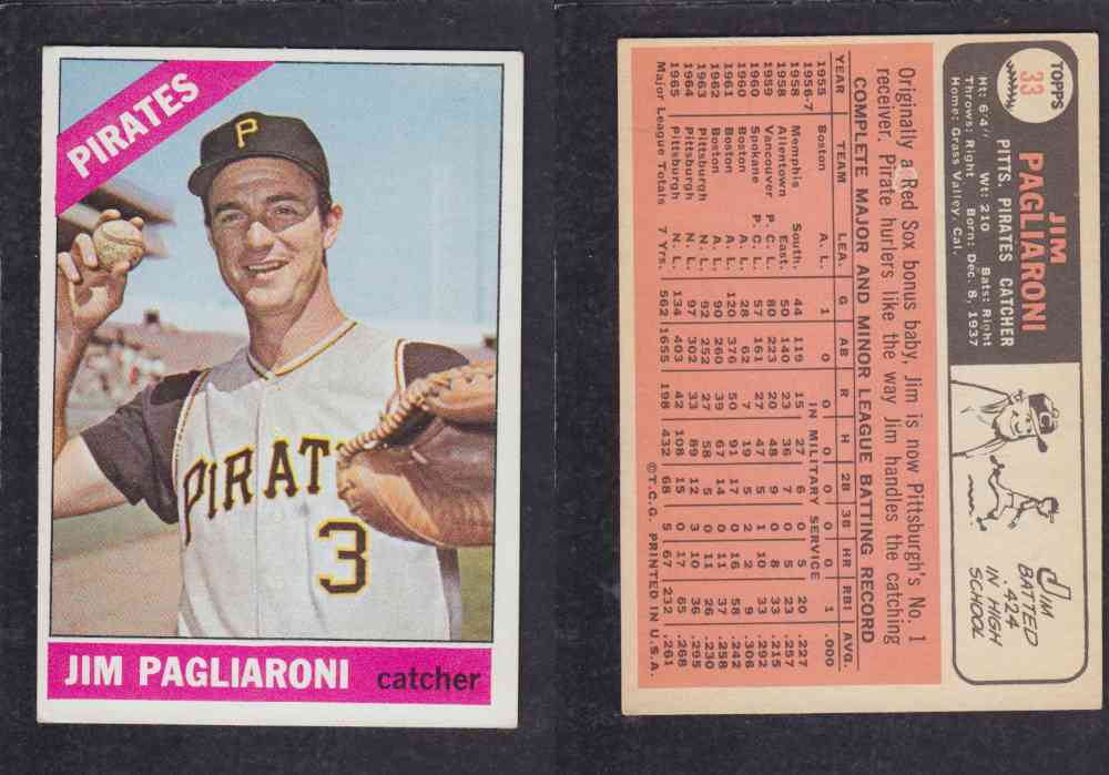 1966 TOPPS BASEBALL CARD #33 J. PAGLIARONI photo 1966 TOPPS BASEBALL CARD #33 J. PAGLIARONI photo
