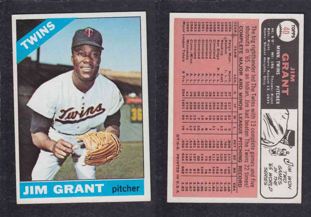 1966 TOPPS BASEBALL CARD #40 J. GRANT photo 1966 TOPPS BASEBALL CARD #40 J. GRANT photo