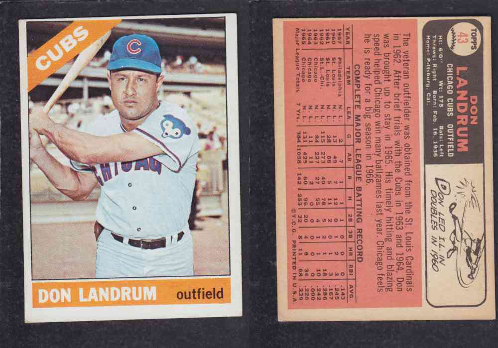 1966 TOPPS BASEBALL CARD #43 D. LANDRUM photo 1966 TOPPS BASEBALL CARD #43 D. LANDRUM photo