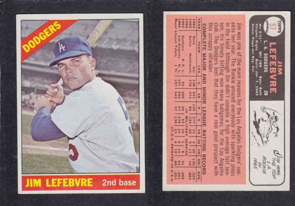 1966 TOPPS BASEBALL CARD #57 J. LEFEBVRE photo 1966 TOPPS BASEBALL CARD #57 J. LEFEBVRE photo