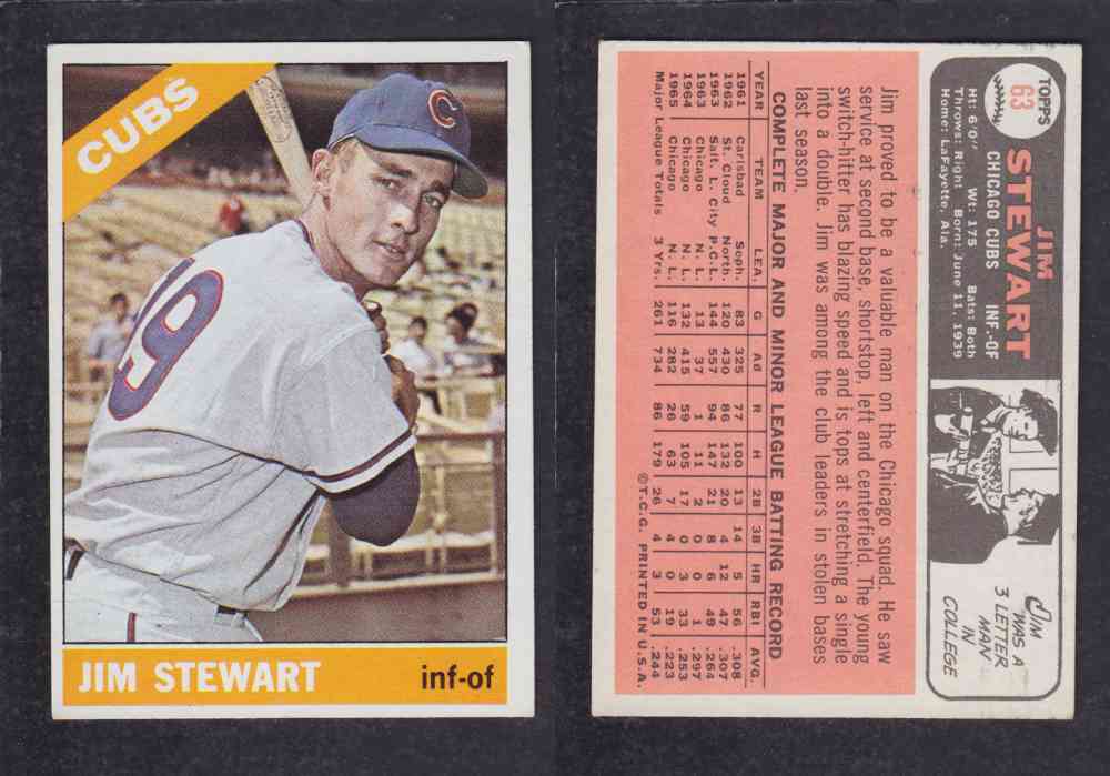 1966 TOPPS BASEBALL CARD #63 J. STEWART photo 1966 TOPPS BASEBALL CARD #63 J. STEWART photo