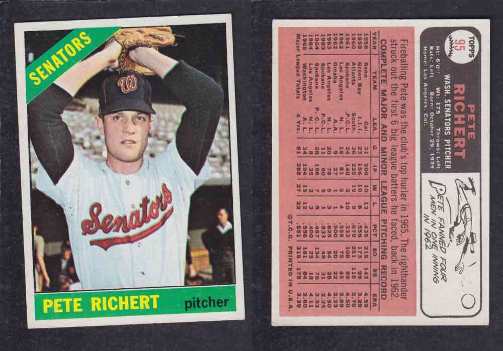 1966 TOPPS BASEBALL CARD #95 P. RICHERT photo 1966 TOPPS BASEBALL CARD #95 P. RICHERT photo