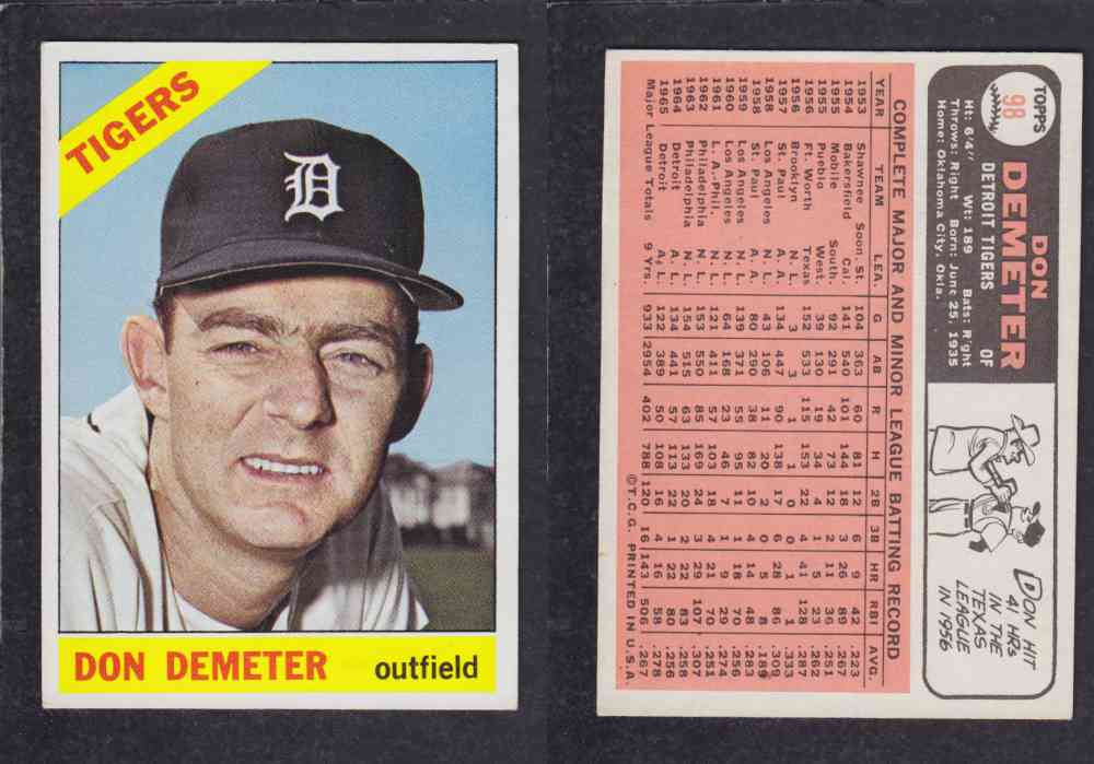 1966 TOPPS BASEBALL CARD #98 D. DEMETER photo 1966 TOPPS BASEBALL CARD #98 D. DEMETER photo