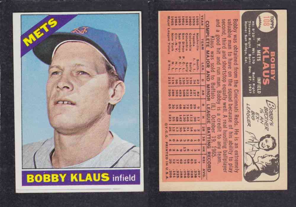 1966 TOPPS BASEBALL CARD #108 B. KLAUS photo 1966 TOPPS BASEBALL CARD #108 B. KLAUS photo