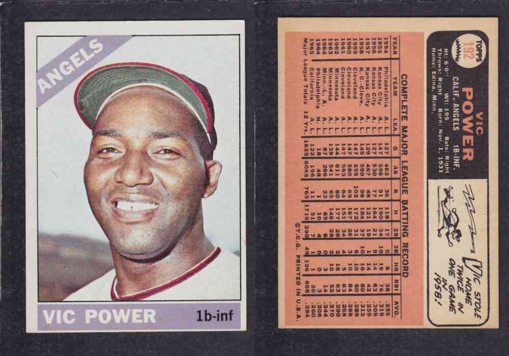 1966 TOPPS BASEBALL CARD #192 V. POWER photo 1966 TOPPS BASEBALL CARD #192 V. POWER photo