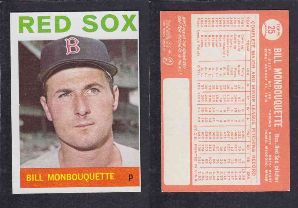 1964 TOPPS BASEBALL CARD #25 B. MONBOUQUETTE photo 1964 TOPPS BASEBALL CARD #25 B. MONBOUQUETTE photo