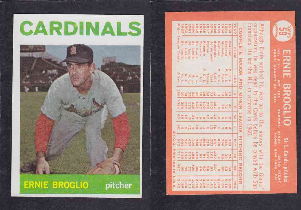 1964 TOPPS BASEBALL CARD #59 E. BROGLIO photo 1964 TOPPS BASEBALL CARD #59 E. BROGLIO photo