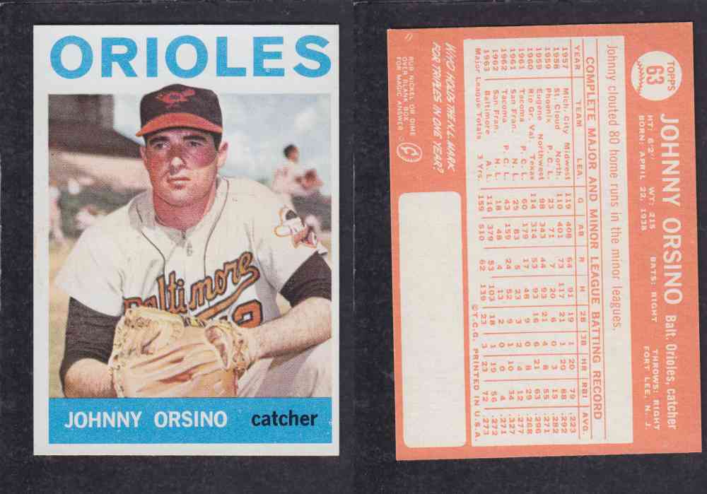1964 TOPPS BASEBALL CARD #63 J. ORSINO photo 1964 TOPPS BASEBALL CARD #63 J. ORSINO photo