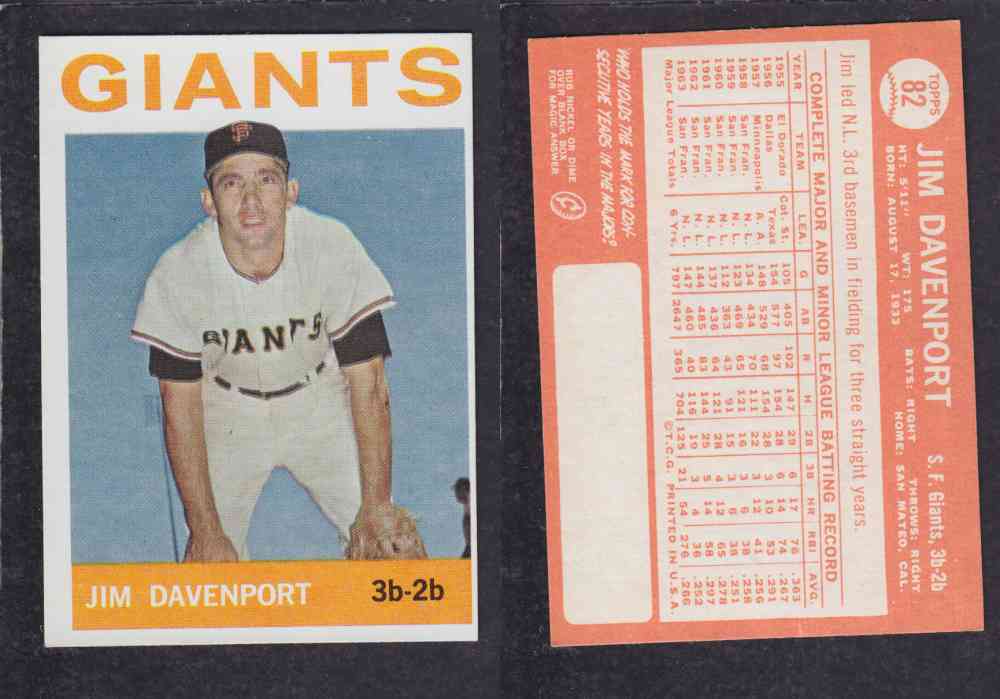 1964 TOPPS BASEBALL CARD #82 J. DAVENPORT photo 1964 TOPPS BASEBALL CARD #82 J. DAVENPORT photo
