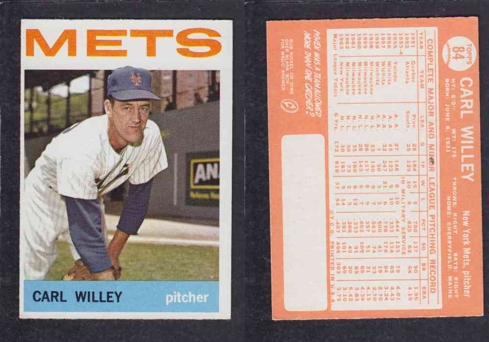 1964 TOPPS BASEBALL CARD #84 C. WILLEY photo 1964 TOPPS BASEBALL CARD #84 C. WILLEY photo