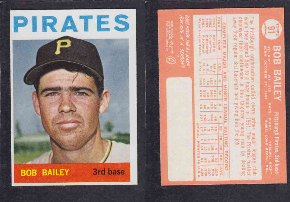 1964 TOPPS BASEBALL CARD #91 B. BAILEY photo 1964 TOPPS BASEBALL CARD #91 B. BAILEY photo