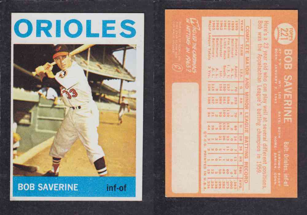 1964  TOPPS BASEBALL CARD  #221  B. SAVERINE photo