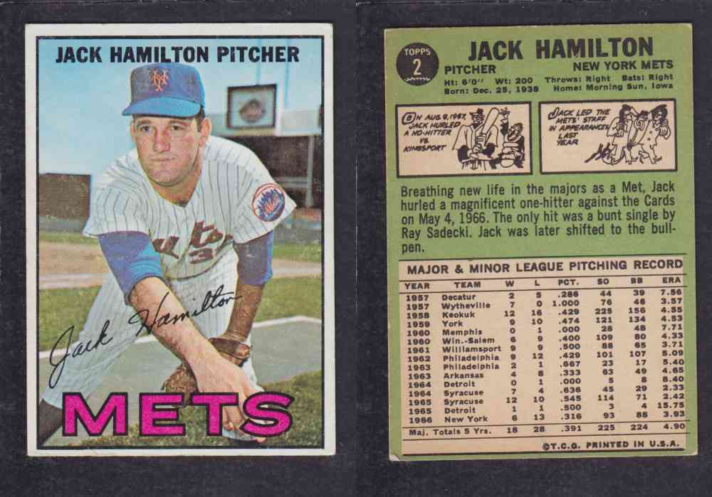 1967 TOPPS BASEBALL CARD #2 J. HAMILTON photo 1967 TOPPS BASEBALL CARD #2 J. HAMILTON photo