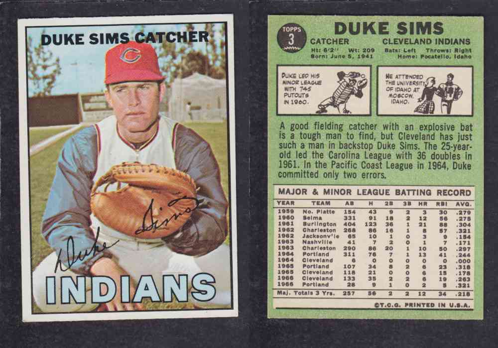 1967 TOPPS BASEBALL CARD #3 D. SIMS photo 1967 TOPPS BASEBALL CARD #3 D. SIMS photo