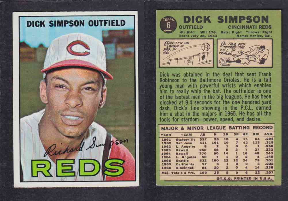 1967   TOPPS BASEBALL CARD  #6  D. SIMPSON photo